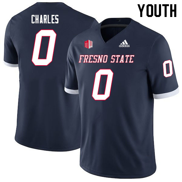 Youth #0 Charlotin Charles Fresno State Bulldogs College Football Jerseys Sale-Navy - Click Image to Close